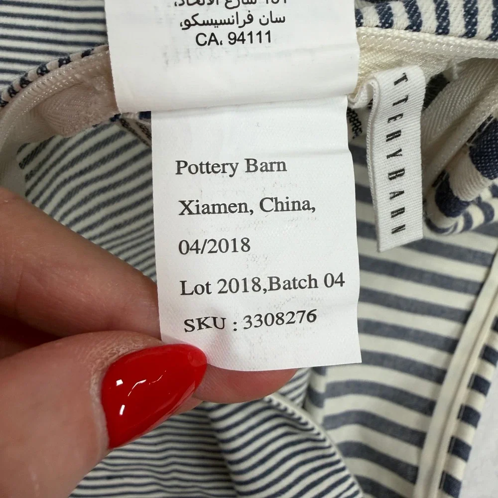 Pottery Barn 18x18 Pillow Cover Striped Nautical Coastal Cotton Navy White